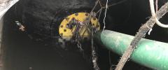 Large diameter test ball in wastewater sewer pipe